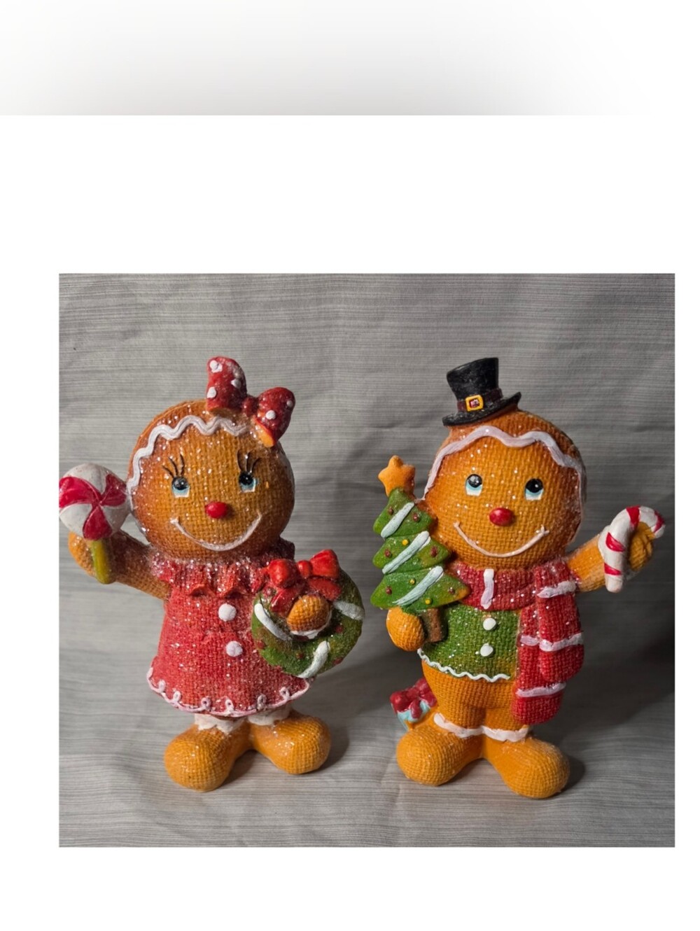 Source Unknown Red & Green Gingerbread Couple Holiday Figurines